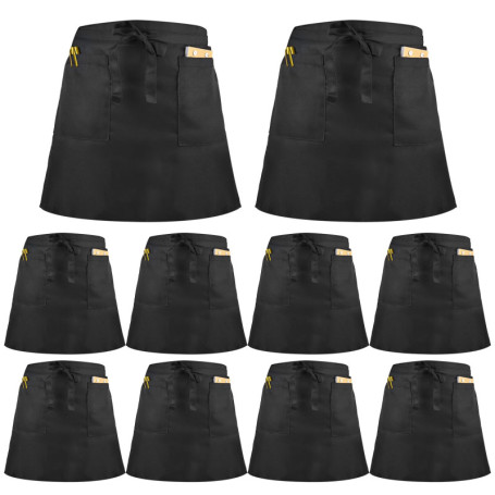 Lot de 10 tabliers de serveur noirs avec poches - AZKEEGREY