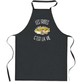 Tablier Noir Planetee - Frites C'est la Vie pour Cuisine et Jardinage