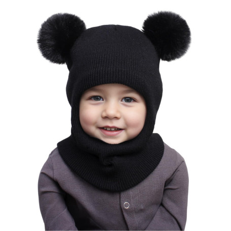 Bonnet Écharpe Tricoté DRESHOW pour Bébé avec Pompons - Hiver Chaud 1-6 Ans