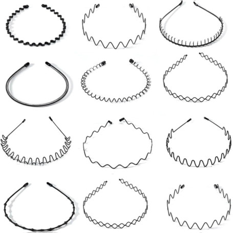 Lot de 12 Bandeaux Métalliques Ondulés Noir pour Sport et Mode