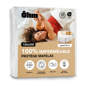 Protège Matelas Imperméable 120x200 cm en Coton - Alèse Hypoallergénique et Silencieuse