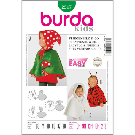 Patron de Couture Burda 2517 - Costume Champignon pour Bébé 68-98