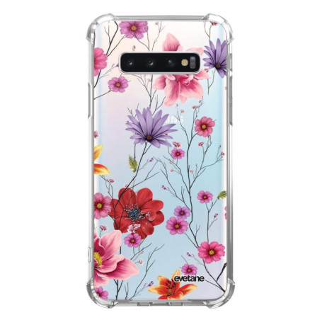 Coque Evetane pour Samsung Galaxy S10 Plus - Silicone Antichocs Fleurs Multicolores