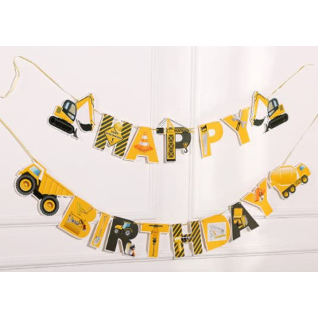 Bannière Joyeux Anniversaire Camion à Benne - Décoration de Fête pour Enfants