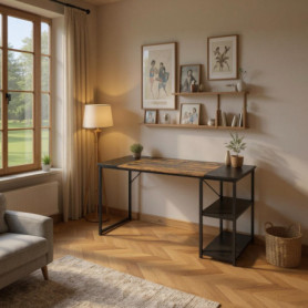 Bureau HOMYLIN avec Étagères Noires - Station de Travail Compacte 120 cm