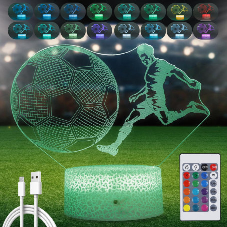Lampe Illusion 3D de Football avec Télécommande - Veilleuse Colorée pour Enfants