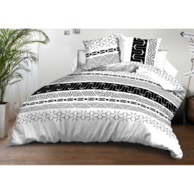 Ensemble Housse de Couette 220x240 et Taies en Microfibre Douce - Design Élégant Noir