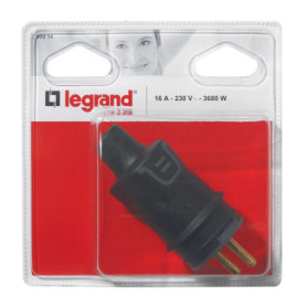 Fiche Mâle Legrand avec Terre - Prise Électrique Caoutchouc 16A - Noir