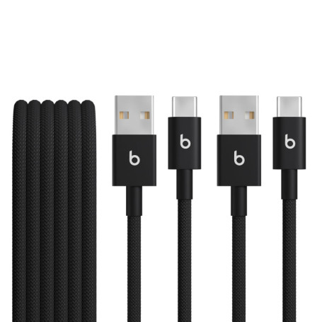 Câble Tissé Beats USB-A vers USB-C - Lot de 2, Charge Rapide 1,5 m - Noir Intense