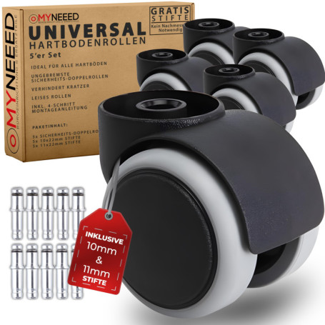 Roulettes Universelles Silencieuses pour Chaises de Bureau - 10 mm/11 mm