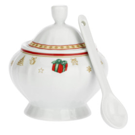 Sucrier en Porcelaine Blanche avec Cuillère - Édition Noël