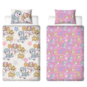Parure de lit réversible Paw Patrol pour fille - Motif coloré avec taie d'oreiller assortie