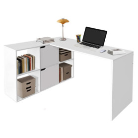 Bureau en L QLLY avec Rangement et Étagères - Table d'Ordinateur Blanc