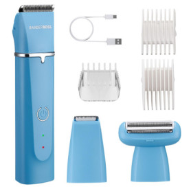 Kit de Toilettage BarberBoss pour Homme - Tondeuse Rechargeable Étanche avec 3 Têtes Interchangeables