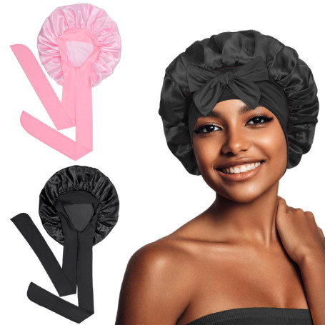 Euqvunn Bonnet Satin pour Cheveux - Lot de 2, Protection Nocturne Élégante