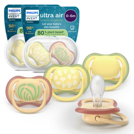 Sucettes Ultra Air Philips Avent - Orthodontiques pour Bébés 0-6 Mois avec Étuis de Stérilisation
