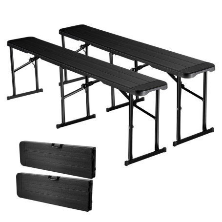 Banc Pliant Portable VEVOR en Plastique Noir - Lot de 2 pour Camping et Événements