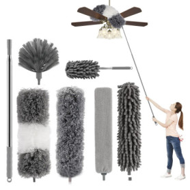 Lot de 7 plumeaux télescopiques en microfibre - Tête de loup flexible 256 cm