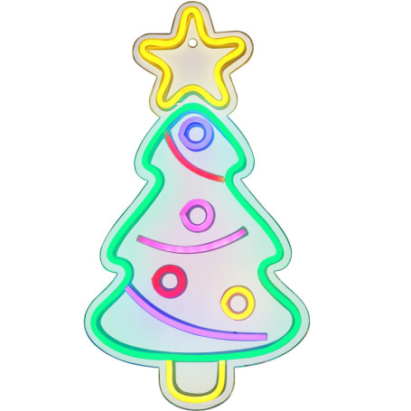 Panneau Lumineux LED Néon Sapin de Noël - Décoration Murale Multicolore 40 cm