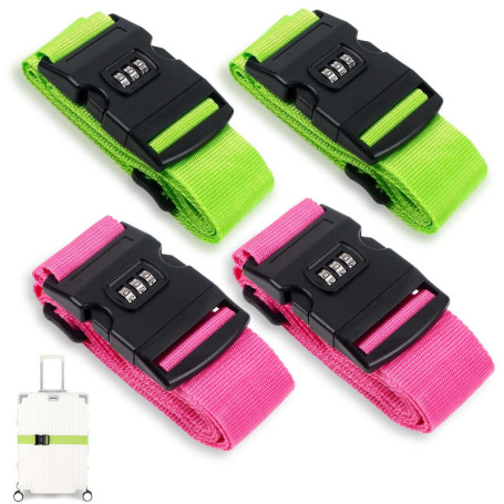 Lot de 4 sangles de valise sécurisées avec serrure à combinaison - Vert et Rouge