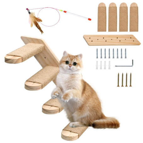 Étagère Murale Zuxbolf pour Chats - Escalier en Bois à 4 Étapes
