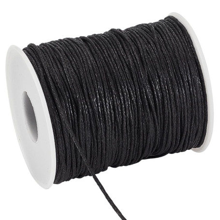 Cordon en Coton Ciré Noir 91m - Fil Tressé pour Bijoux et Macramé