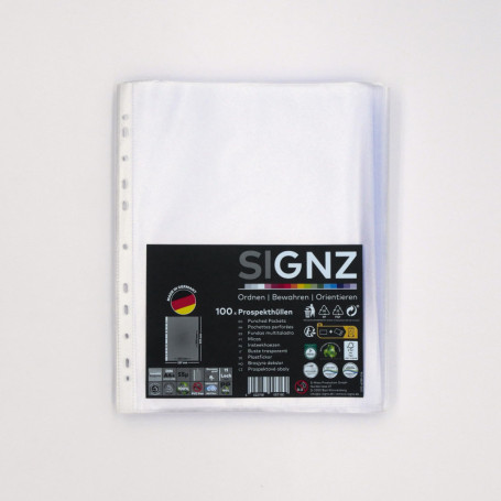 Lot de 100 pochettes perforées A4 extra larges - Transparentes et écologiques