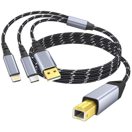 Câble d'Imprimante USB C et USB-A vers USB-B en Nylon Tressé - Haute Vitesse 480 Mbps