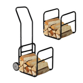 Chariot à Bois Relaxdays 2 en 1 avec Roues - Rangement et Transport Pratique
