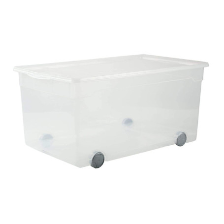Boîte de Rangement Transparent Rotho 63L avec Couvercle et Roulettes