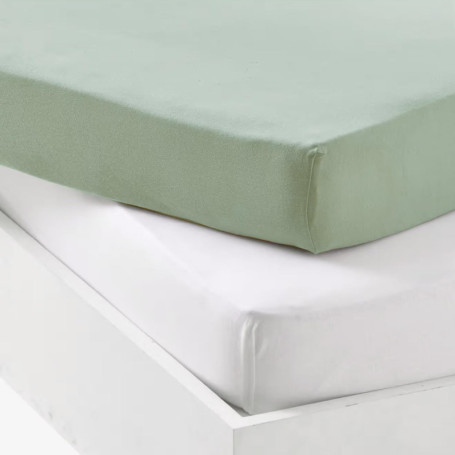 Lot de 2 Draps-Housses Jersey Blanc et Vert pour Lit Bébé 60x120 cm