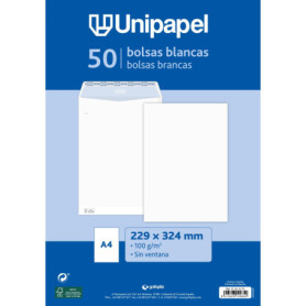 Lot de 50 Enveloppes Blanches Unipapel 229 x 324 mm avec Fermeture Autocollante
