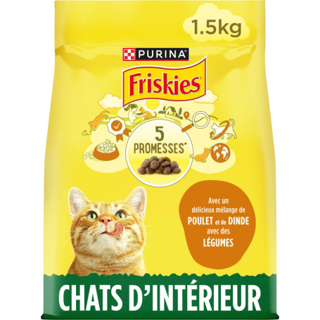 Croquettes FRISKIES pour Chats d'Intérieur au Poulet et Légumes - 1,5 kg