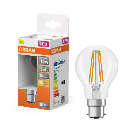 Ampoule LED Osram Étoile A60 Filament 2700K Blanc Chaud 5,9W B22d