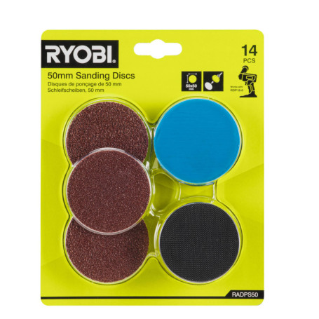 Lot de 14 Disques de Ponçage 50mm RYOBI pour Polisseuse RDP18
