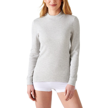 T-Shirt Thermolactyl Femme Col Montant en Côtes Molletonnées