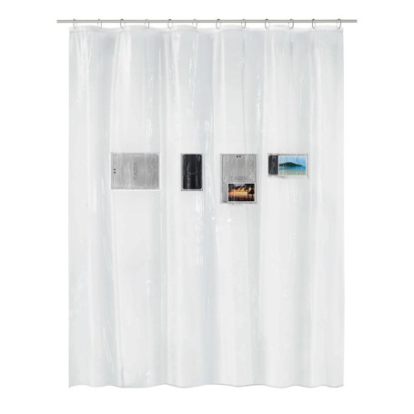Rideau de Douche Transparent avec Poches Tactiles - 180 x 200 cm