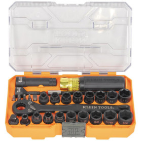 Klein Tools Ensemble de Douilles à Choc KNECT 28 Pièces avec Cliquet 90 Dents