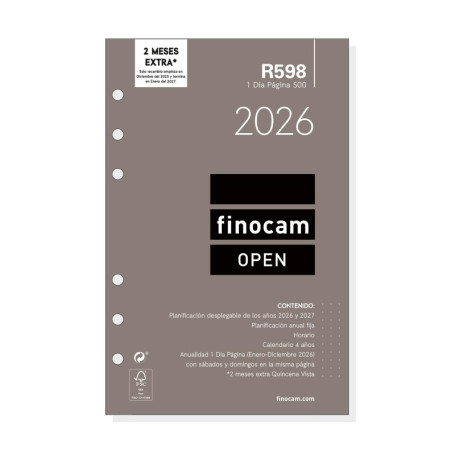 Recharge annuelle agenda Finocam Open 2026 - 1 jour par page