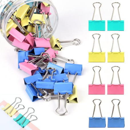 100 Pinces Métalliques Couleur 25mm - Clips Pliants Multifonctionnels pour Bureau