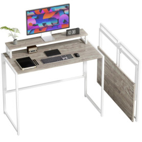 Bureau Pliable HOMCOM en Bois Naturel avec Support Écran Ergonomique