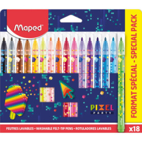 Maped Pixel Party - Pochette de 18 Feutres Lavables pour Enfants