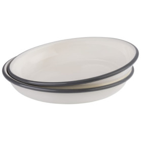 Lot de 2 Assiettes Creuses Émaillées Blanc Crème avec Bord Gris - Ø 22 cm