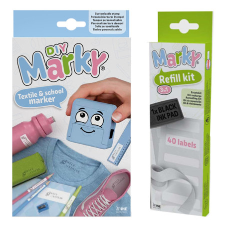 Set de Tampons COLOP MARKY en Bleu Clair avec Recharge 3en1