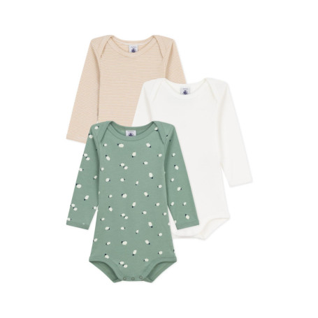Lot de 3 bodies manches longues en coton pour bébé - Petit Bateau