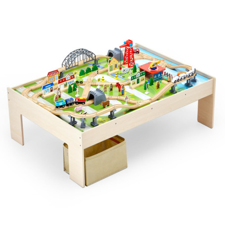 Table de Circuit de Train en Bois VEVOR avec 120 Pièces et Bac de Rangement Pliable