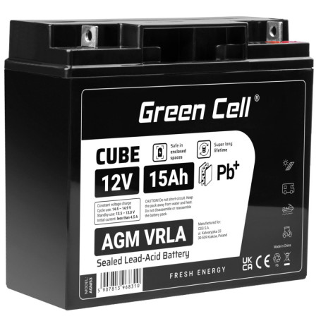Batterie AGM VRLA 12V 15Ah Green Cell - Alimentation Fiable pour UPS et Systèmes de Secours