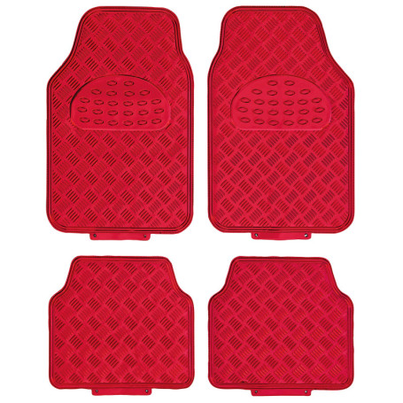 Tapis de Sol Caoutchouc Look Aluminium Rouge - Set de 4 Pièces