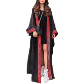 Kimono Bohème Long Noir à Fleurs pour Plage - LikeJump