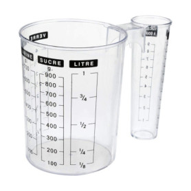 Verre Doseur Double 1 Litre en Plastique Transparent pour Cuisine